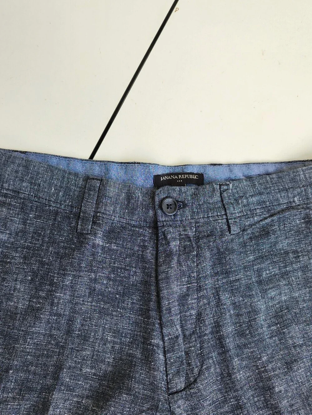 Banana Republic Men Solid Blue Linen Cotton Flat Front Chino Cambridge Shorts 30